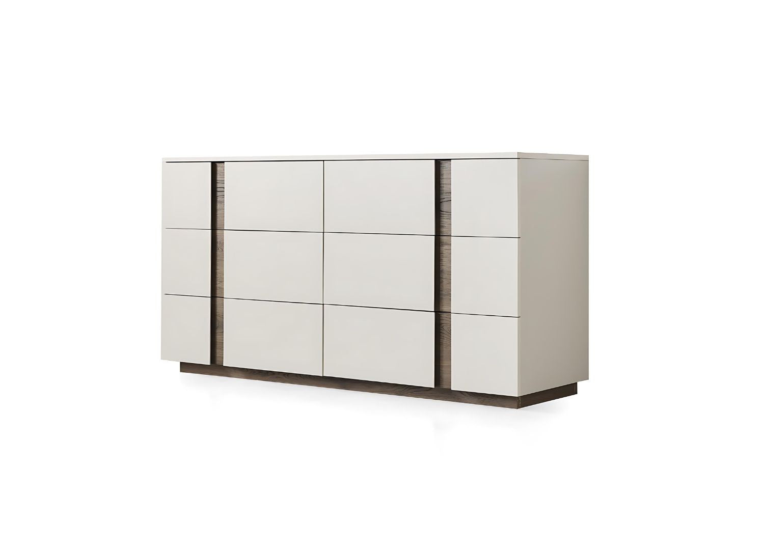 60" Light Gray And Walnut Wood Six Drawer Double Dresser