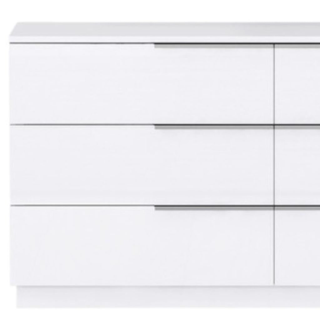 62" White Wood Six Drawer Double Dresser