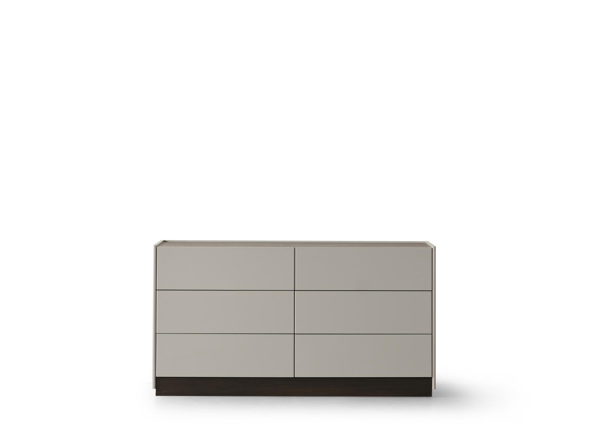 60" Light Gray And Walnut Wood Six Drawer Double Dresser