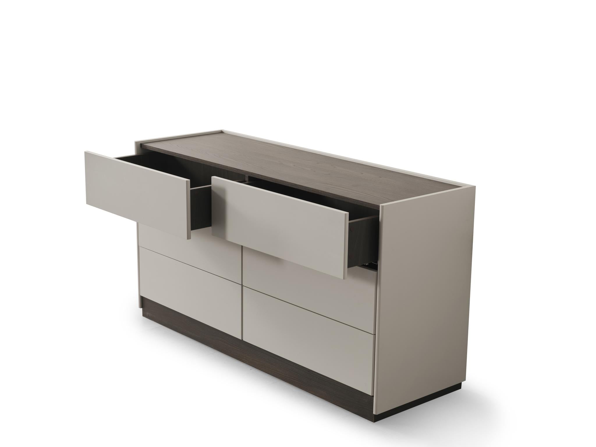 60" Light Gray And Walnut Wood Six Drawer Double Dresser