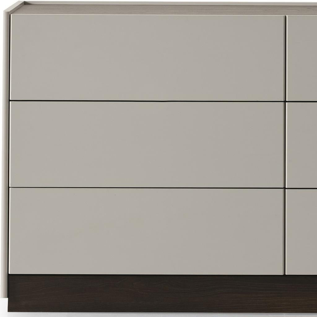 60" Light Gray And Walnut Wood Six Drawer Double Dresser