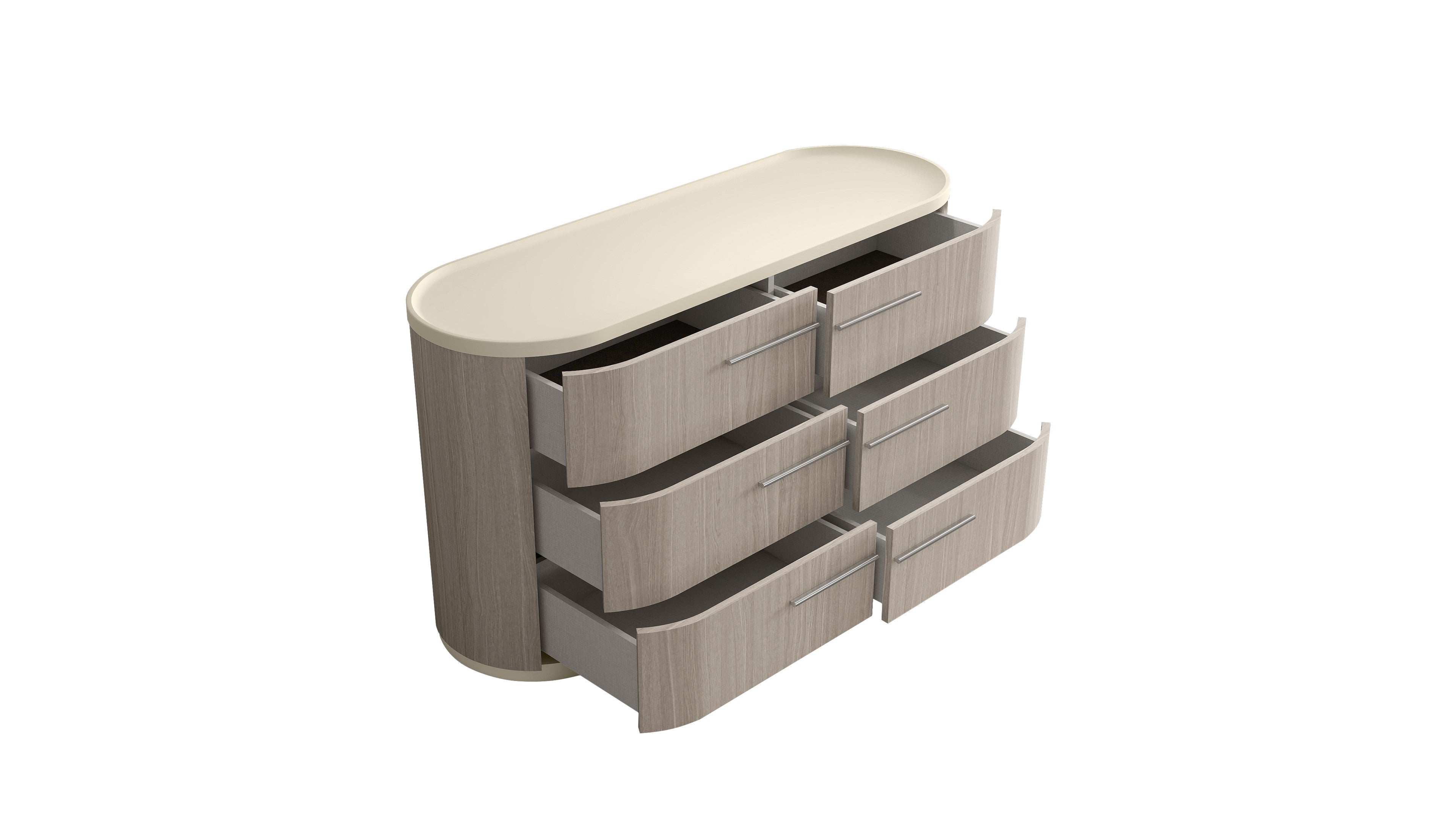 60" Beige And Oak Wood Six Drawer Double Dresser