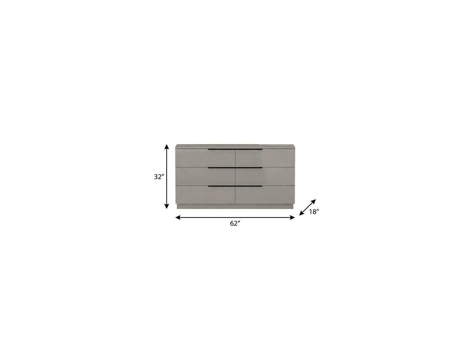 62" Gray Wood Six Drawer Double Dresser