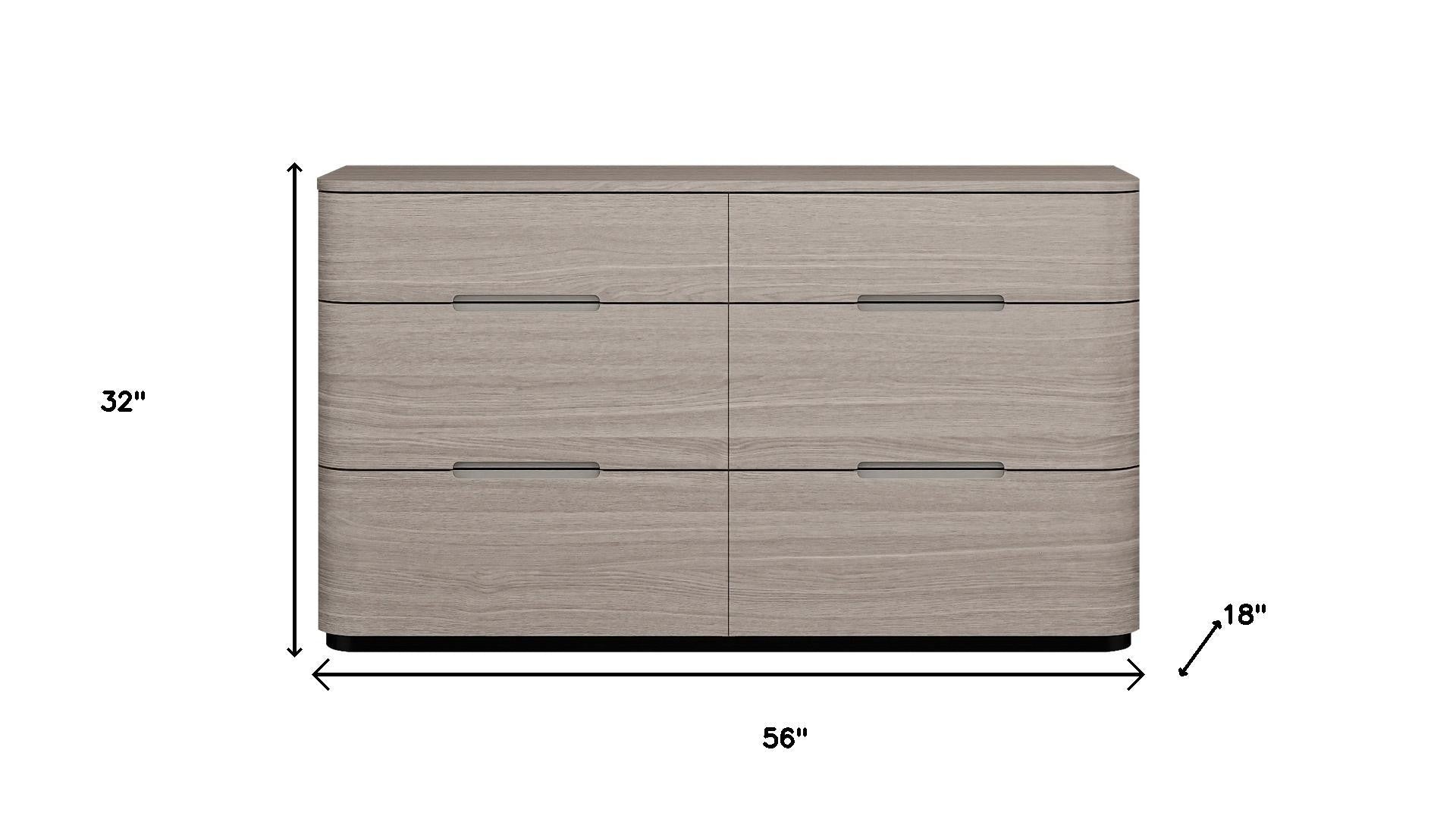 56" Oak Wood Six Drawer Double Dresser