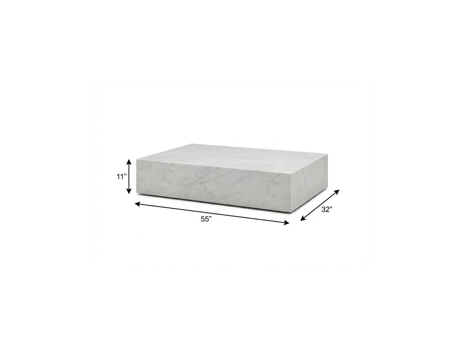 55" White Genuine Marble Block Coffee Table