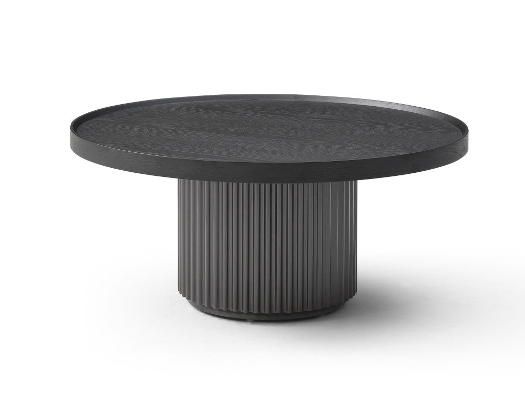 32" Dark Gray Wood Round Pedestal Coffee Table
