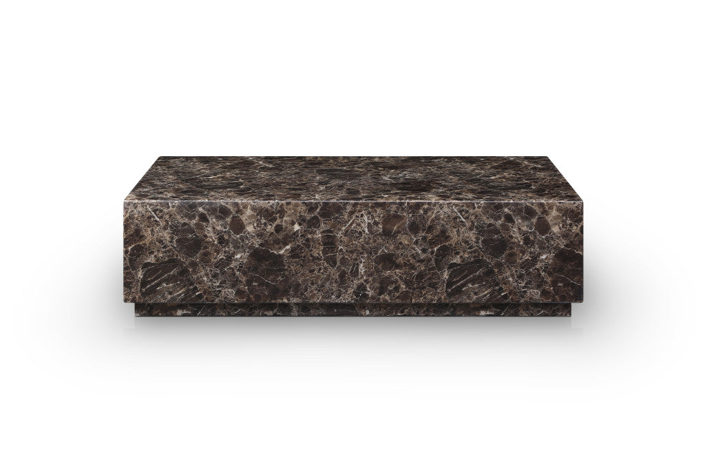 55" Brown Genuine Marble Block Coffee Table