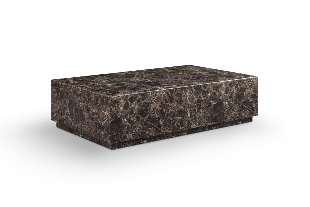 55" Brown Genuine Marble Block Coffee Table