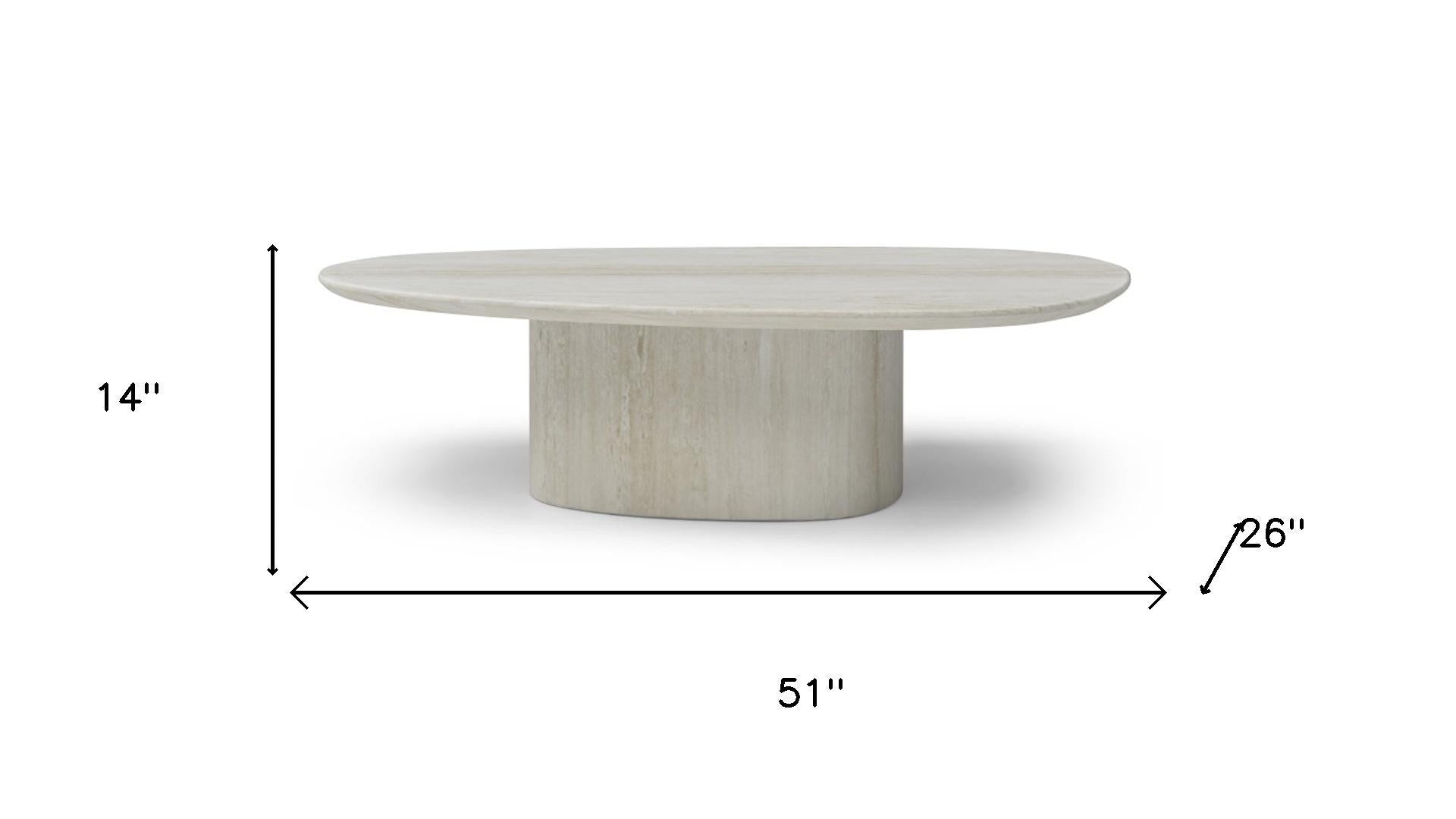 51" Beige Marble Oval Pedestal Coffee Table