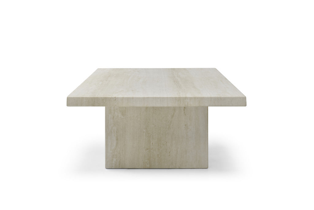 55" Beige Marble Double Pedestal Coffee Table