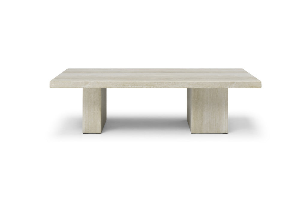55" Beige Marble Double Pedestal Coffee Table