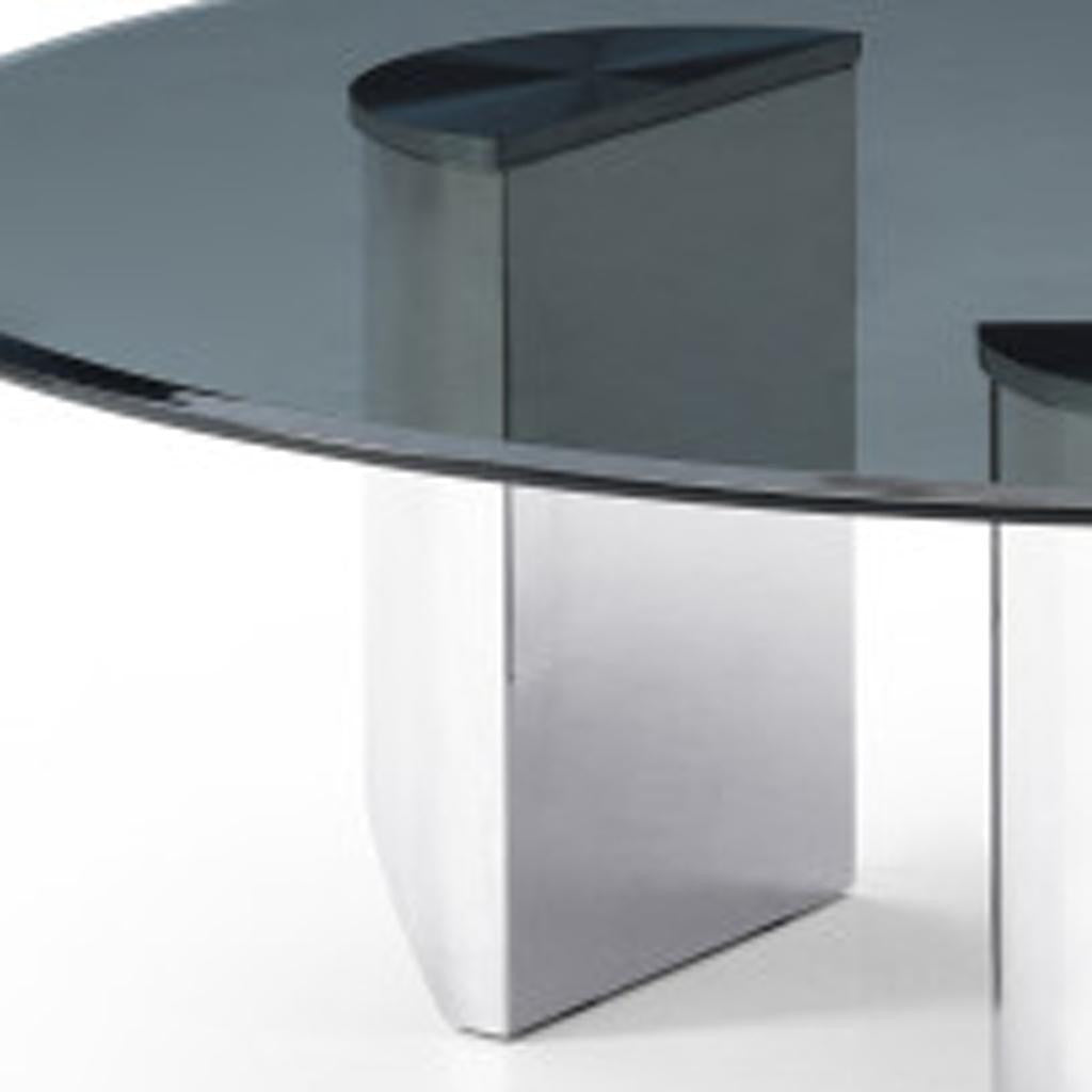 49" Black and Silver Mirrored Glass and Stainless Steel Round Coffee Table