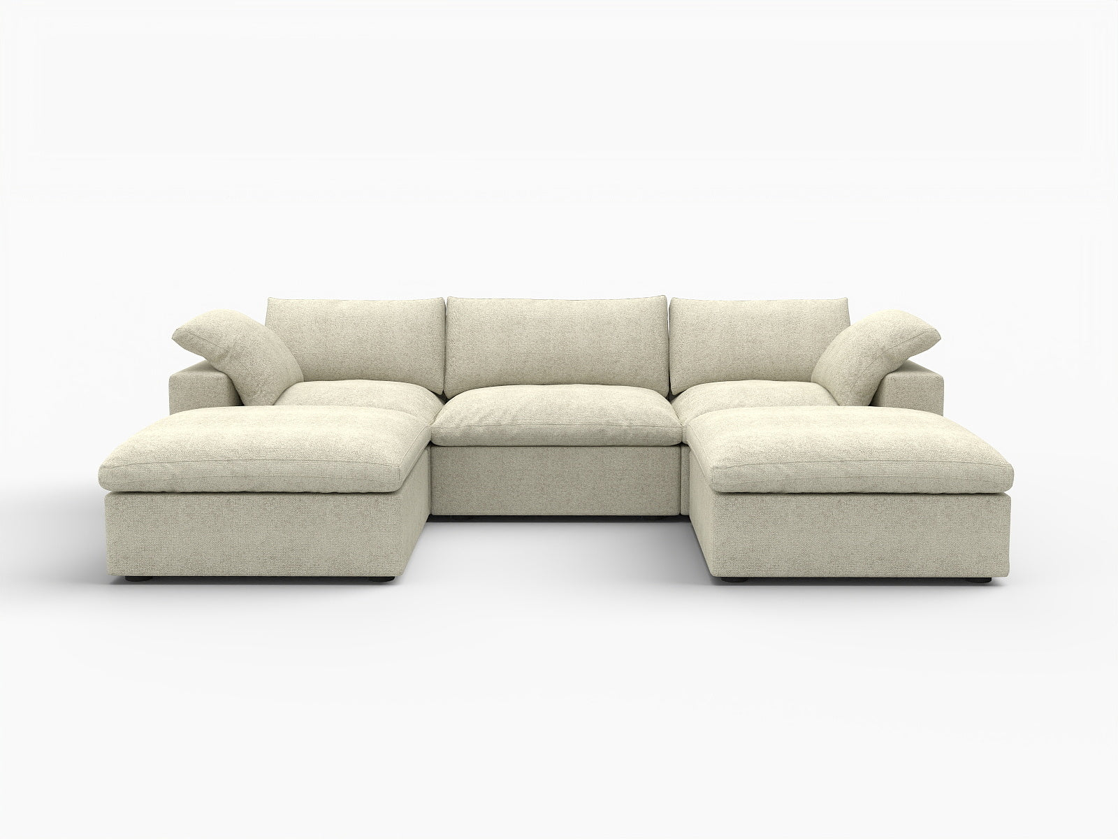 120" Beige Linen Blend Modular Sofa With Ottoman And Toss Pillows And Storage