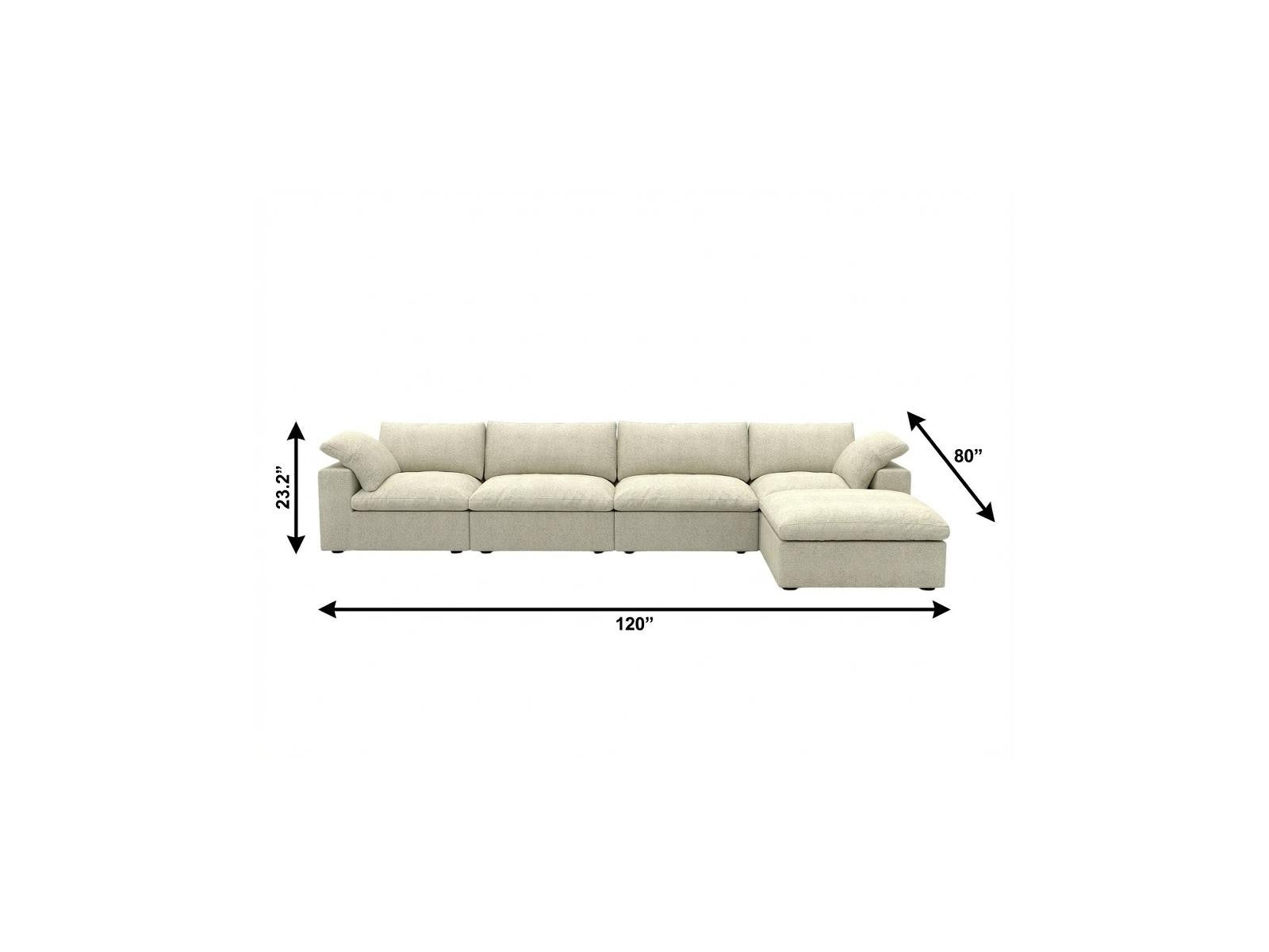 157" Khaki Linen Blend Modular Sofa With Ottoman And Toss Pillows