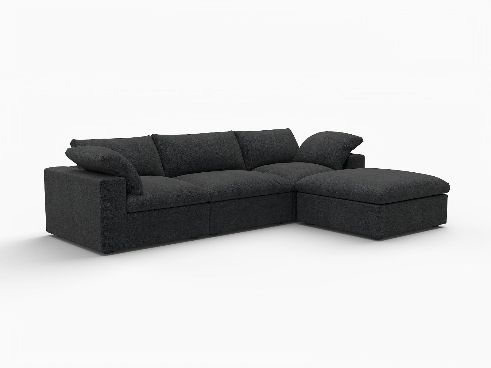 120" Black Linen Blend Modular Sofa With Ottoman And Storage
