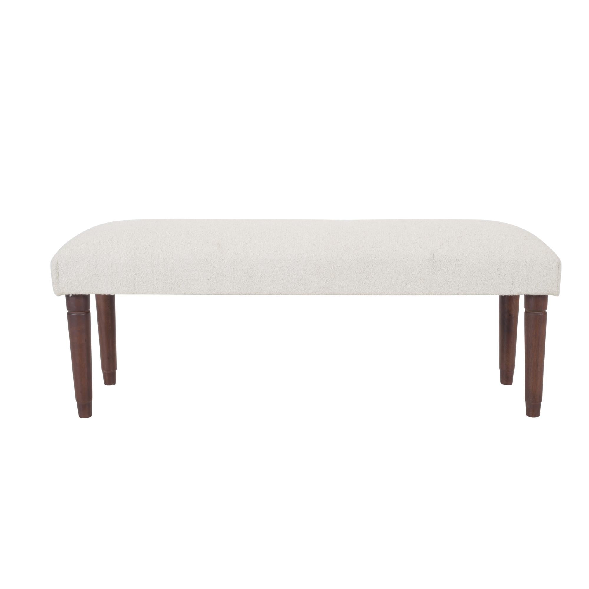 47" Cream and Brown Boucle and Solid Wood Upholstered Bench