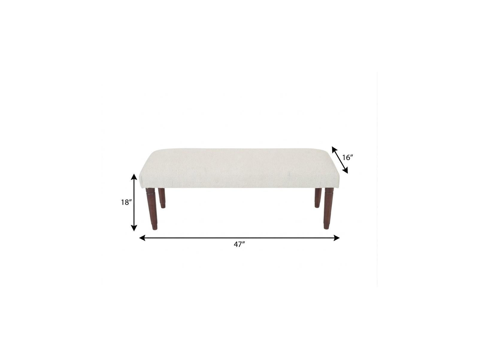 47" Cream and Brown Boucle and Solid Wood Upholstered Bench