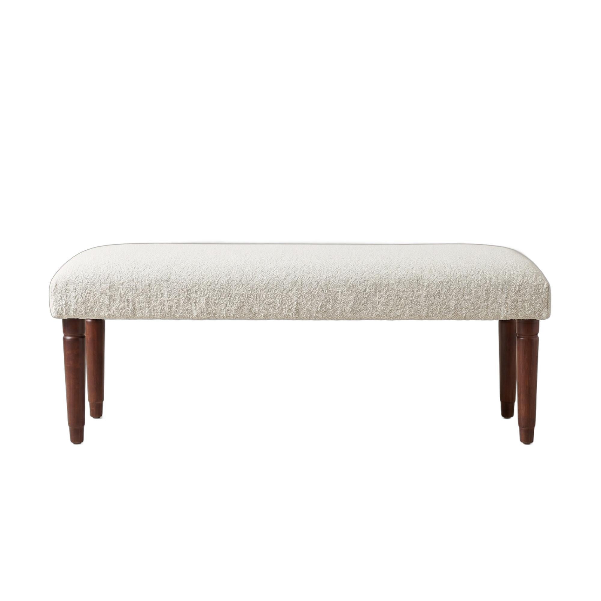47" Cream and Brown Boucle and Solid Wood Upholstered Bench