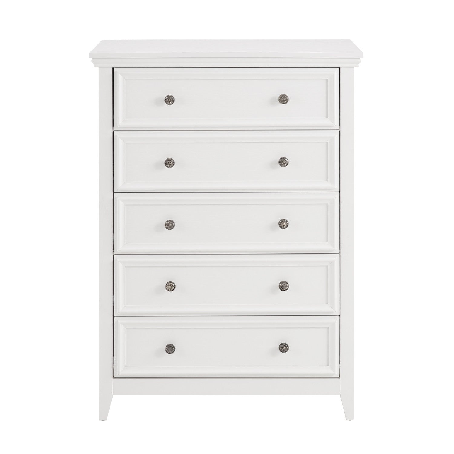 32" White Wood Five Drawer Dresser
