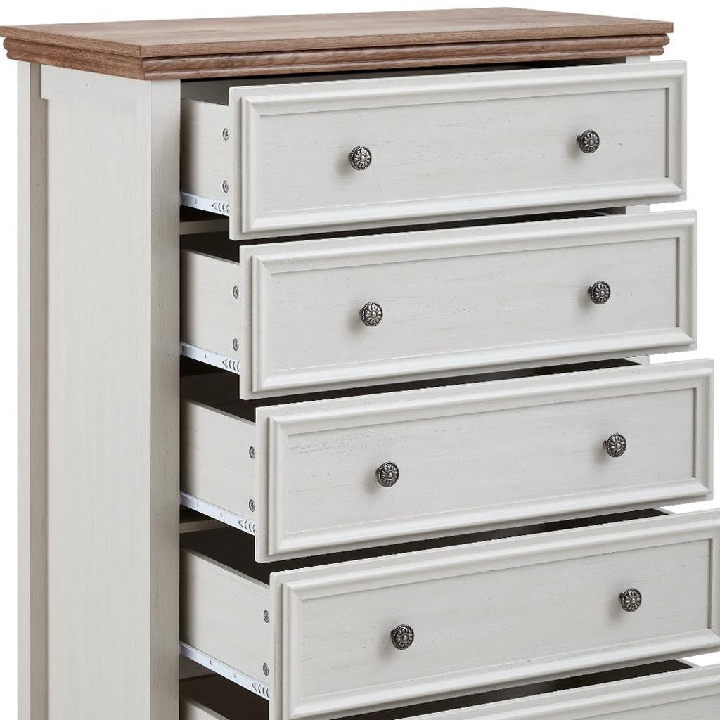 32" Beige And Brown Wood Five Drawer Dresser