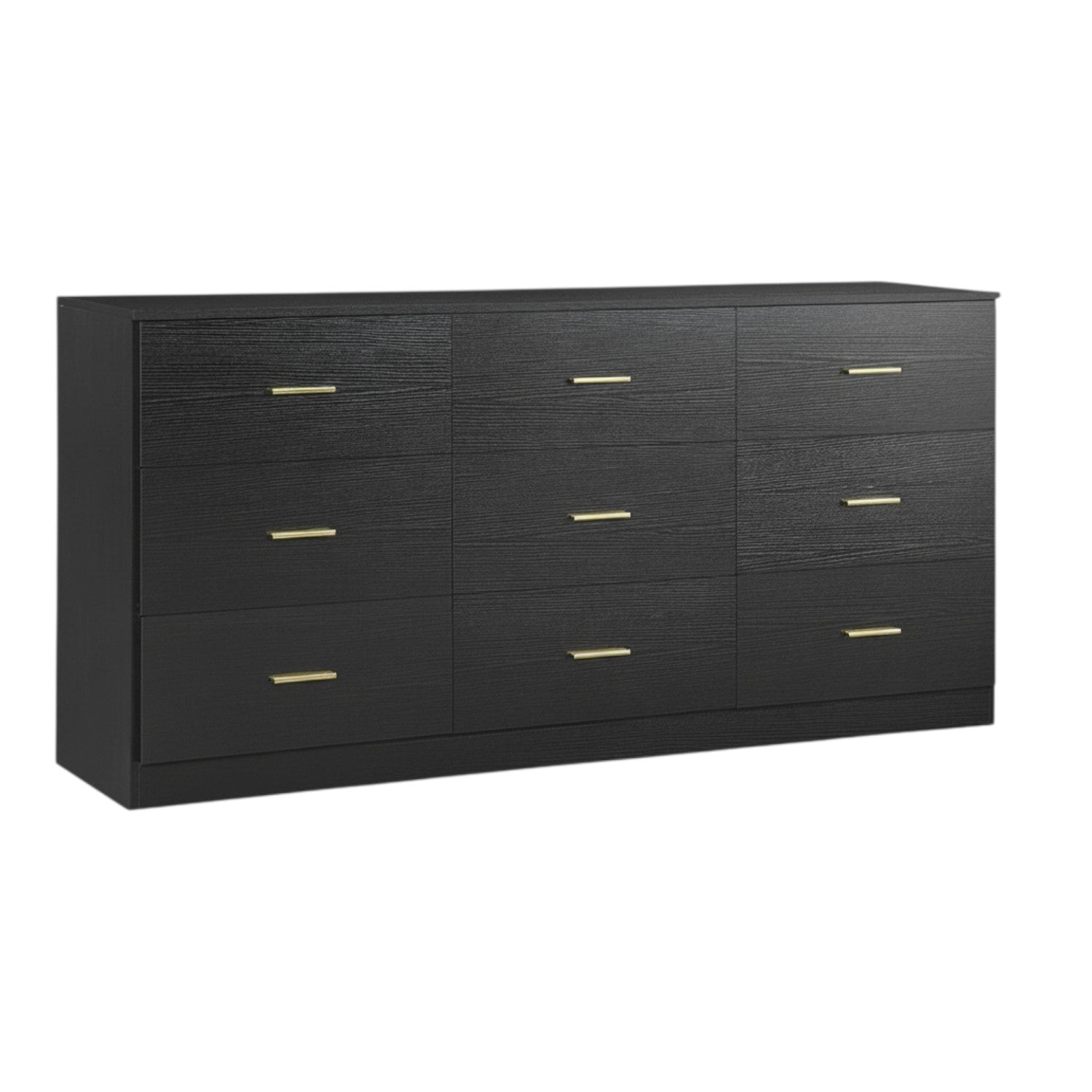 63" Black Wood Nine Drawer Triple Dresser