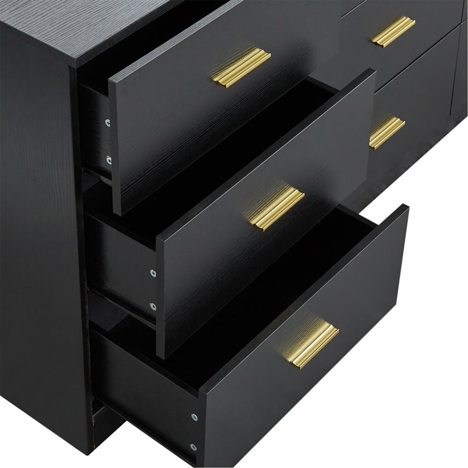 63" Black Wood Nine Drawer Triple Dresser