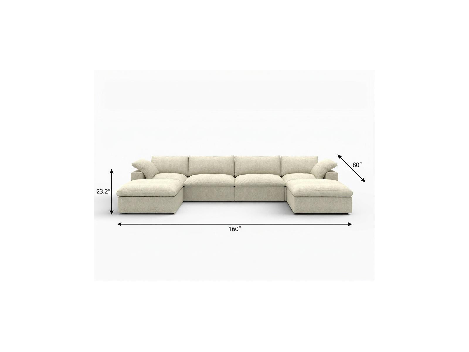 160" Khaki Linen Blend Modular Universal Sofa With Ottoman And Storage