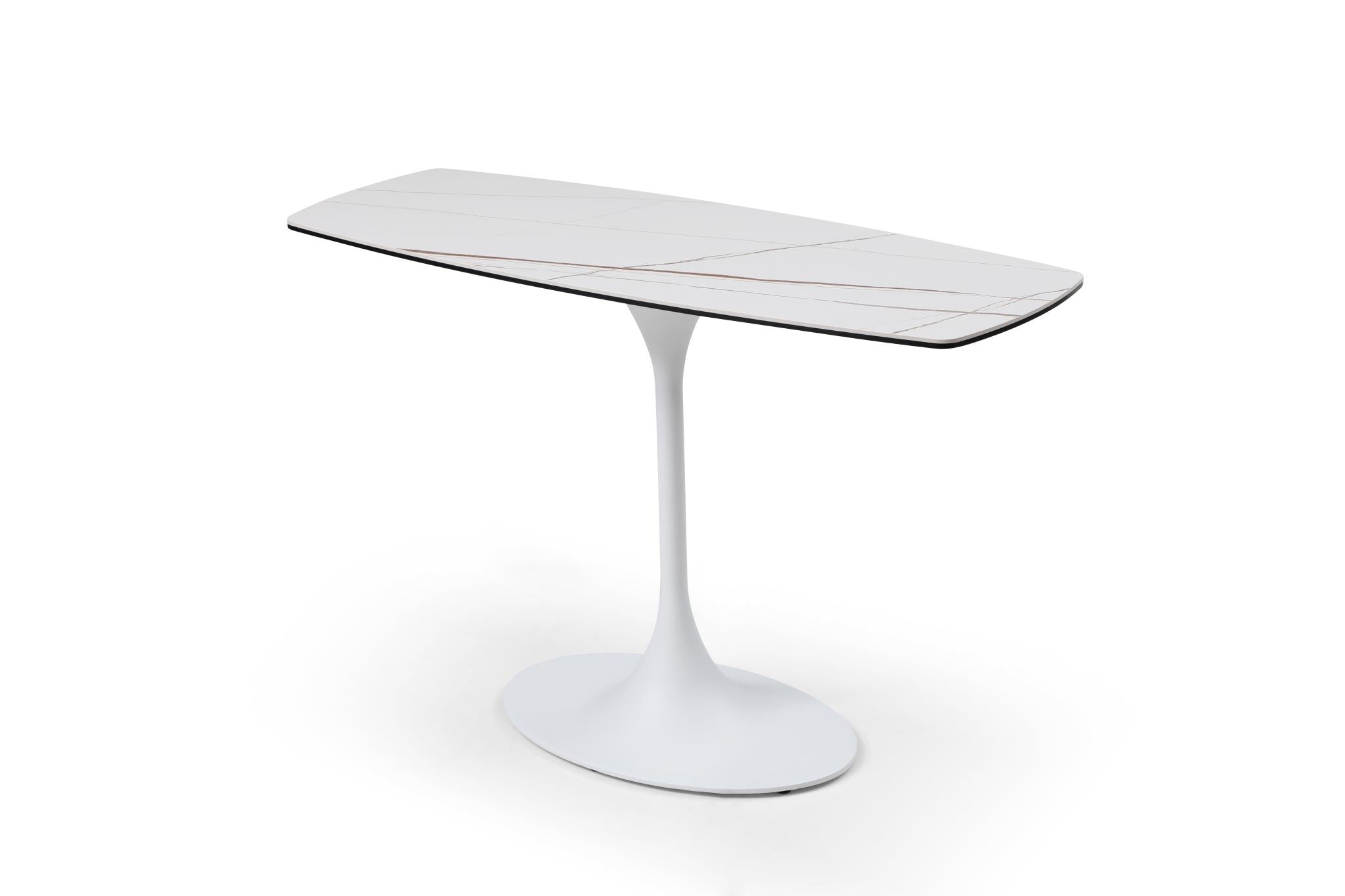 47" White Ceramic Faux Marble Glass And Steel Pedestal Console Table
