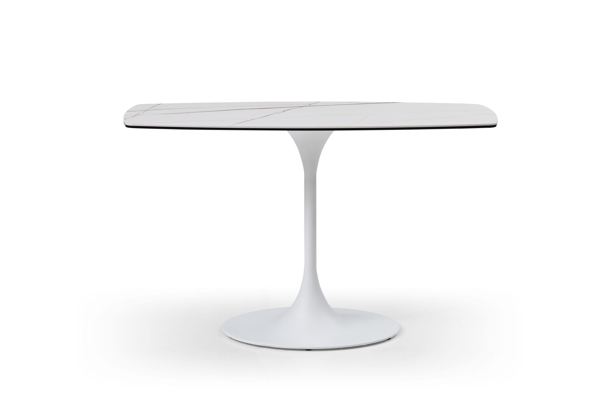 47" White Ceramic Faux Marble Glass And Steel Pedestal Console Table