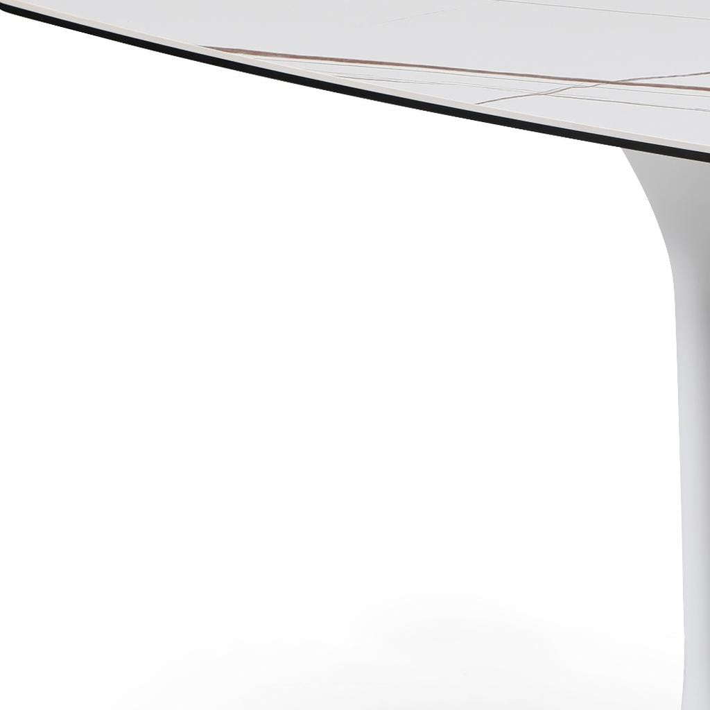 47" White Ceramic Faux Marble Glass And Steel Pedestal Console Table