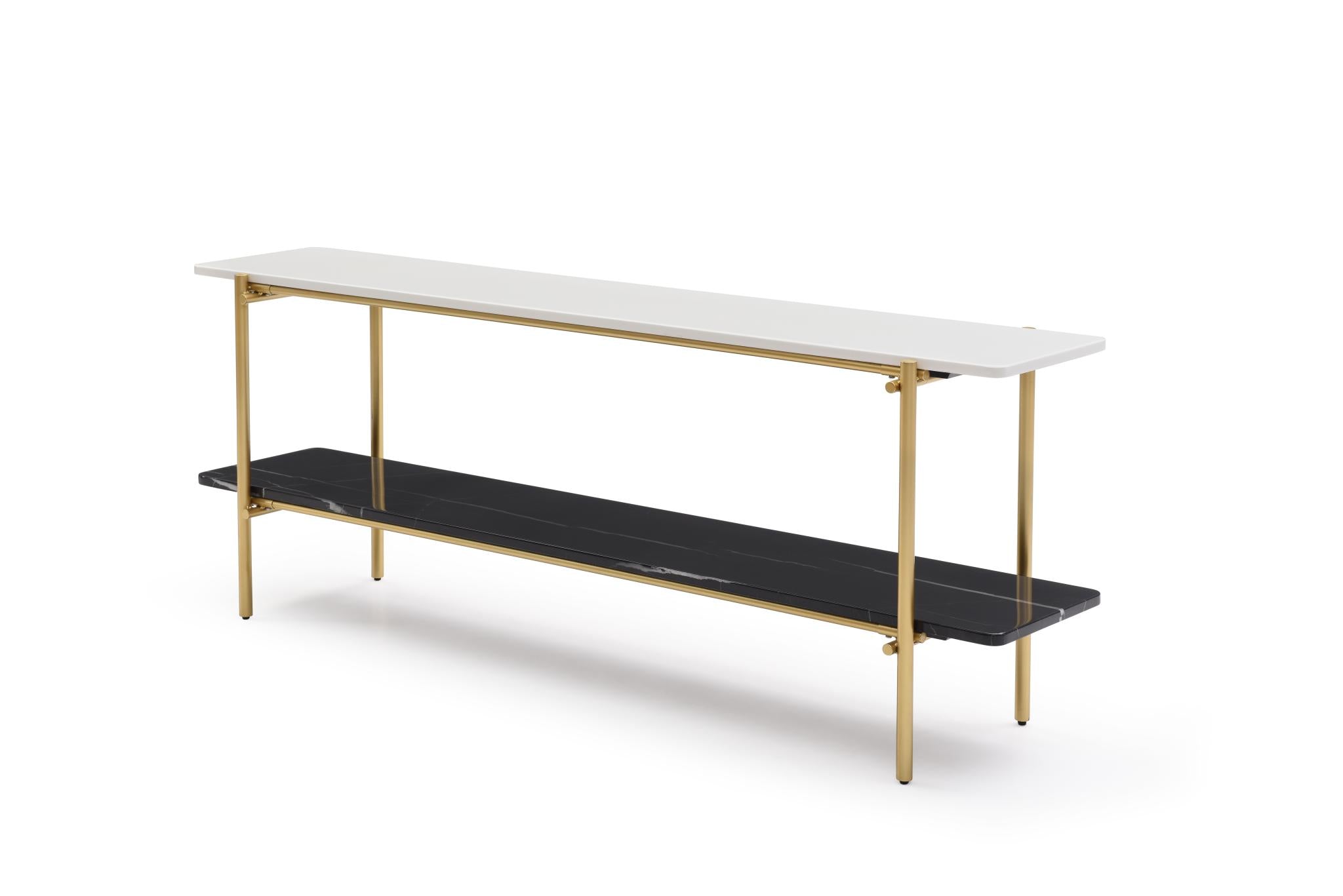 72" Black White And Gold Genuine Marble and Metal Console Table With Shelf