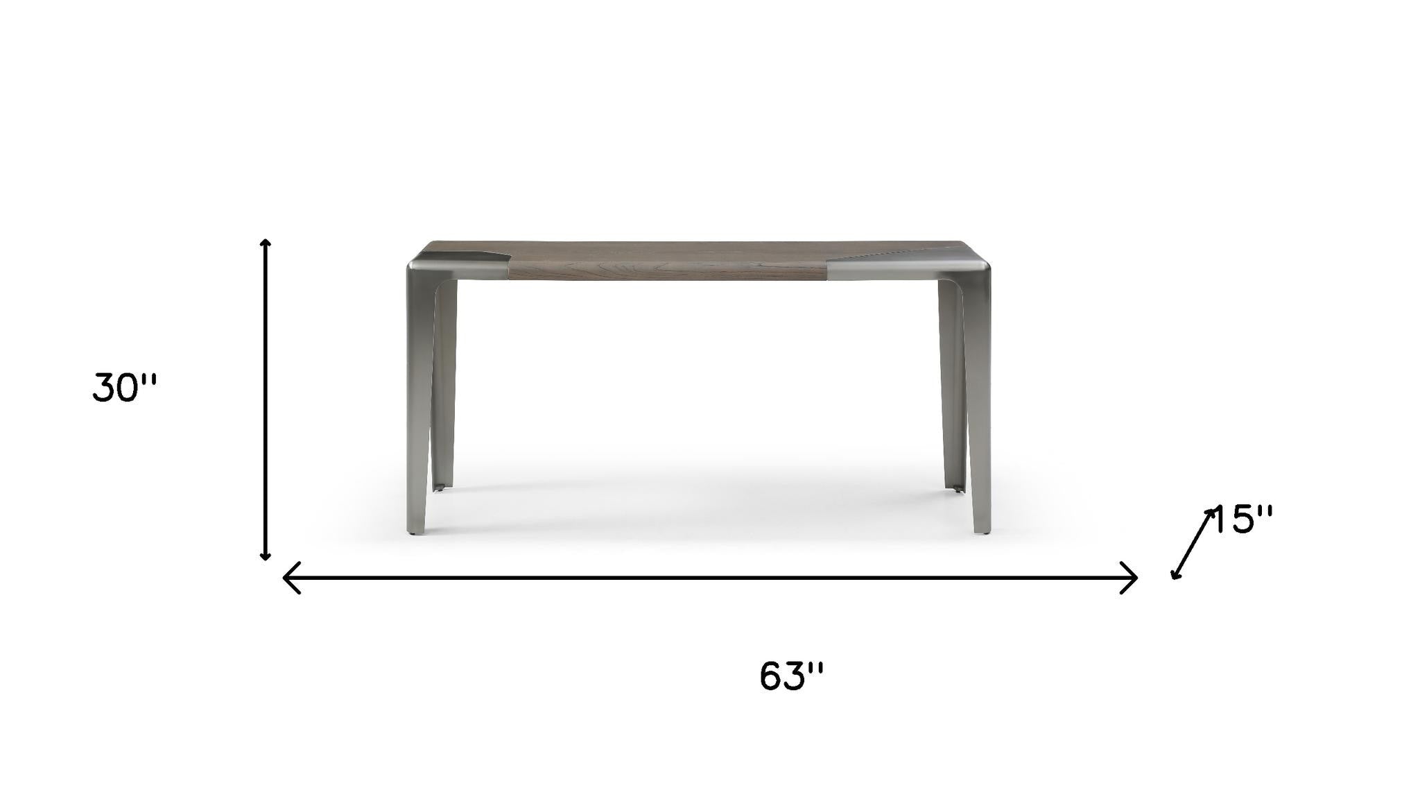 63" Light Gray and Nickel Wood and Stainless Steel Console Table