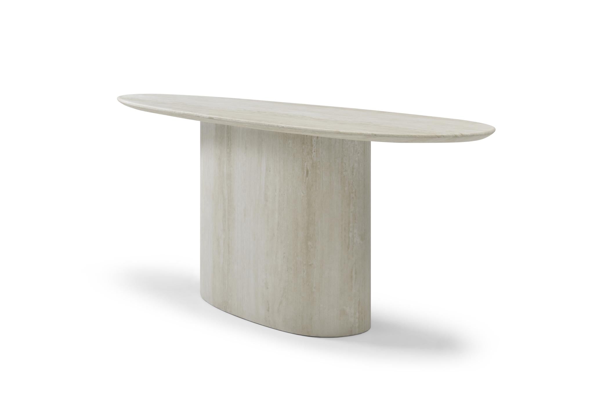 71" Beige Genuine Marble Oval Pedestal Console Table