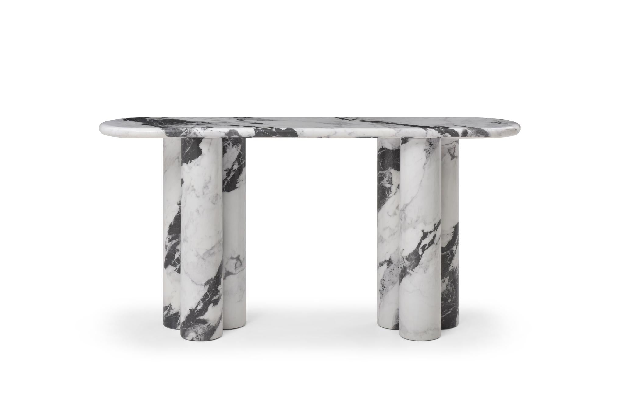60" Black and White Genuine Marble Double Pedestal Console Table