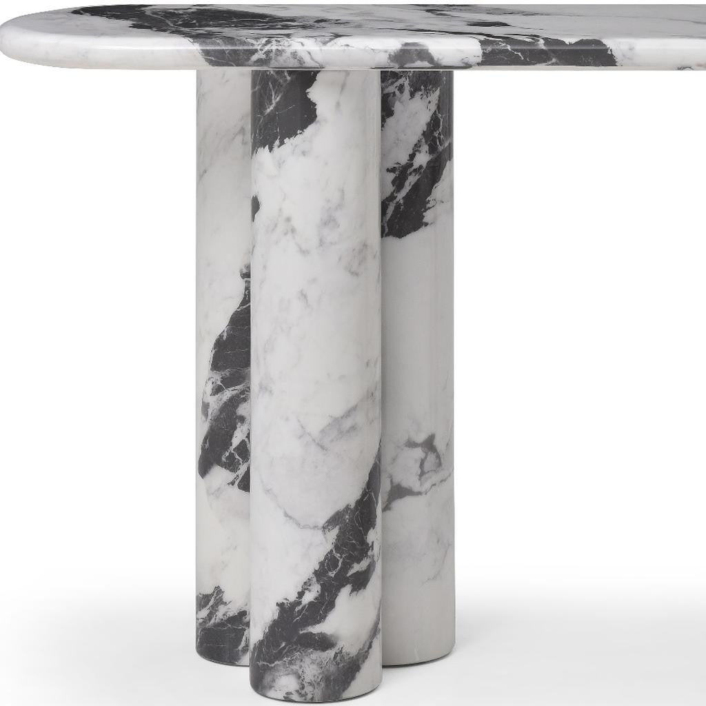 60" Black and White Genuine Marble Double Pedestal Console Table