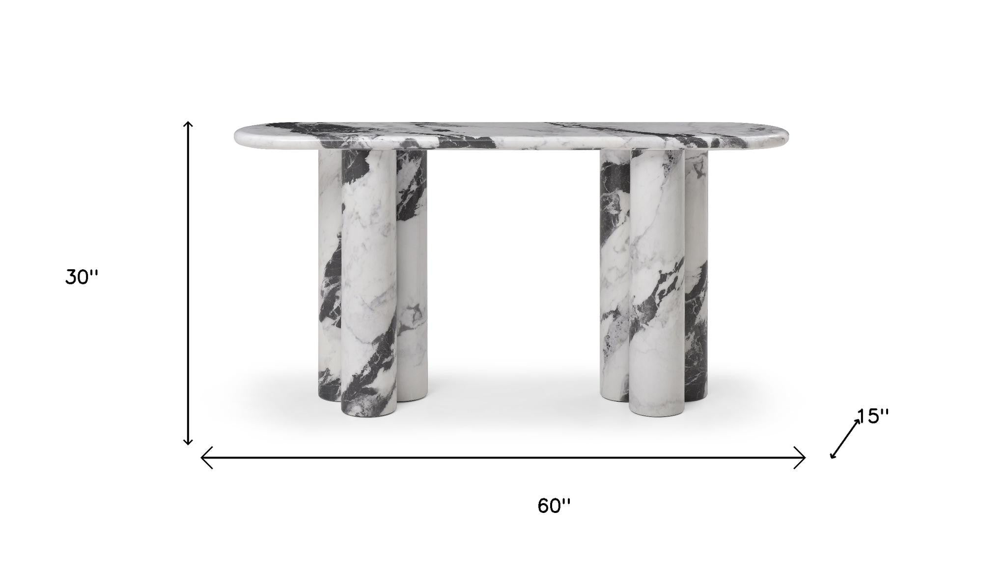 60" Black and White Genuine Marble Double Pedestal Console Table