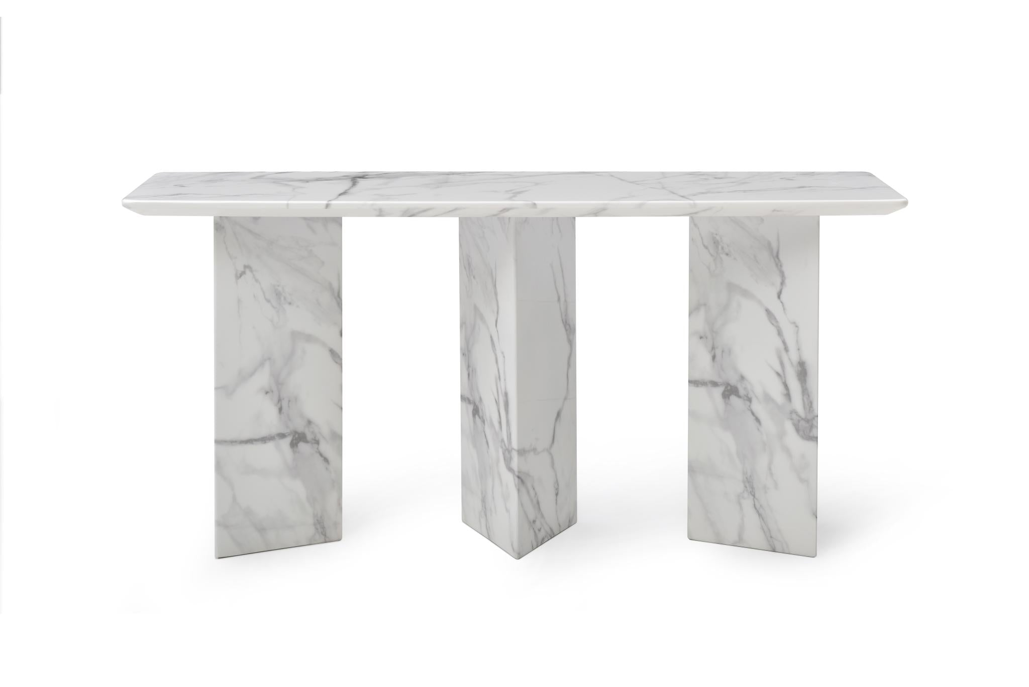 60" Gray and White Genuine Marble Three Leg Console Table