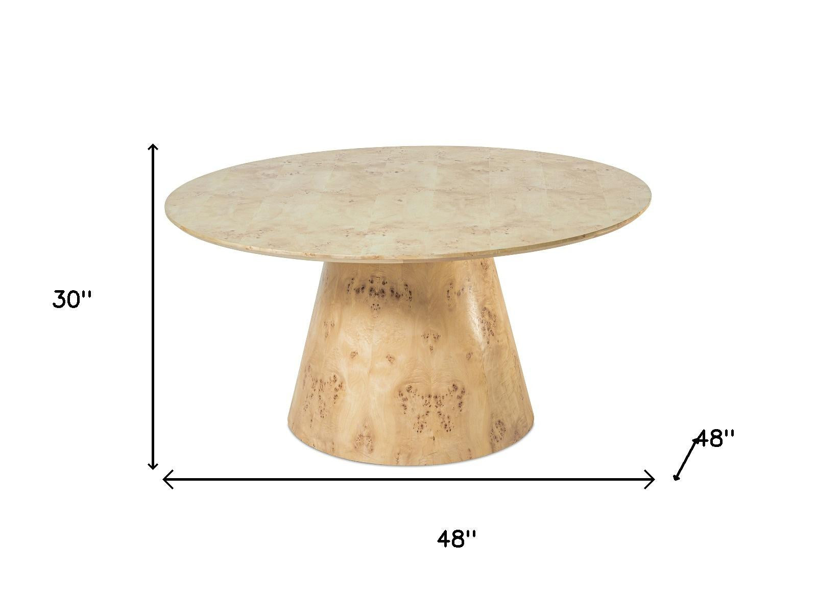 48" Natural Wood Pedestal Base Round Top Dining Table