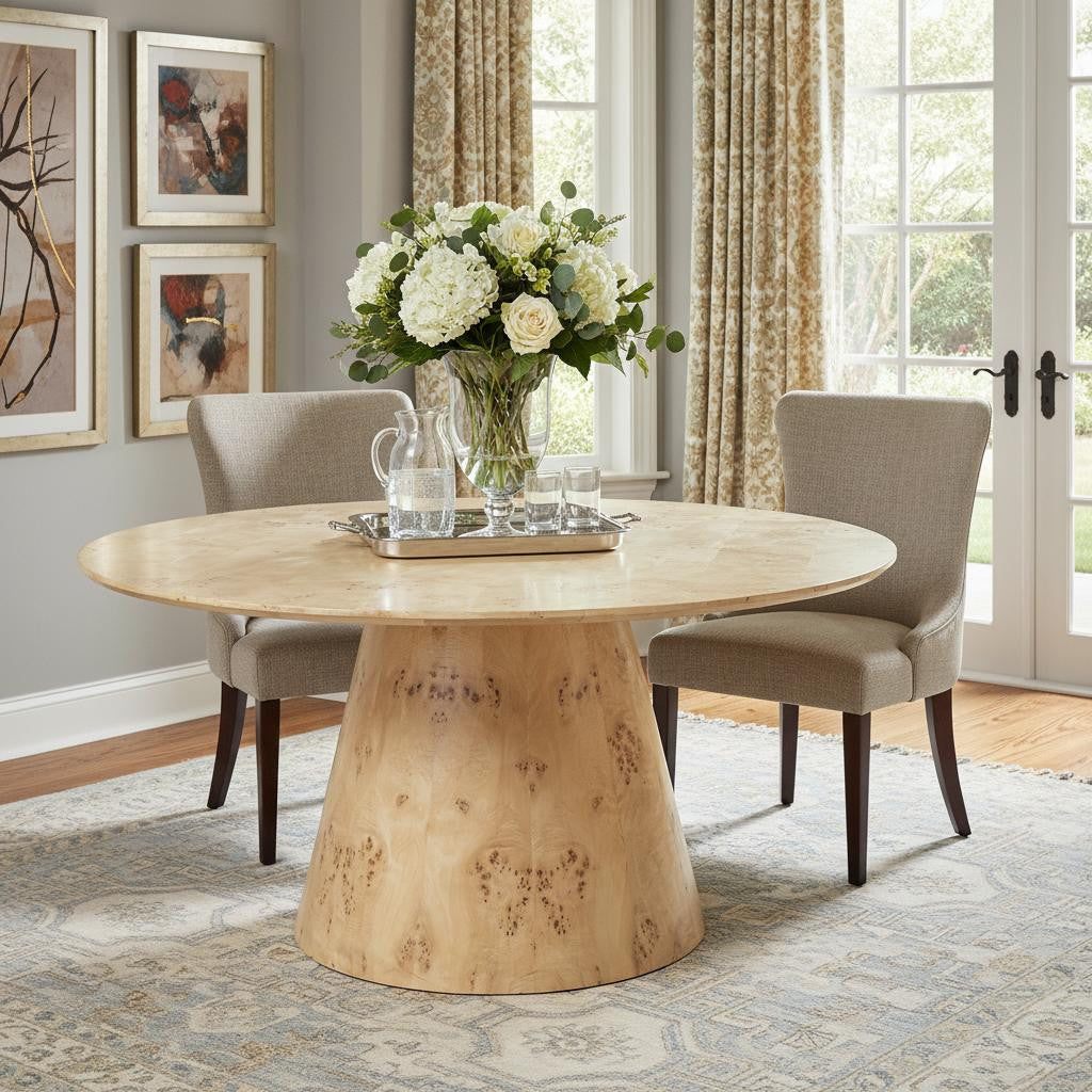 48" Natural Wood Pedestal Base Round Top Dining Table