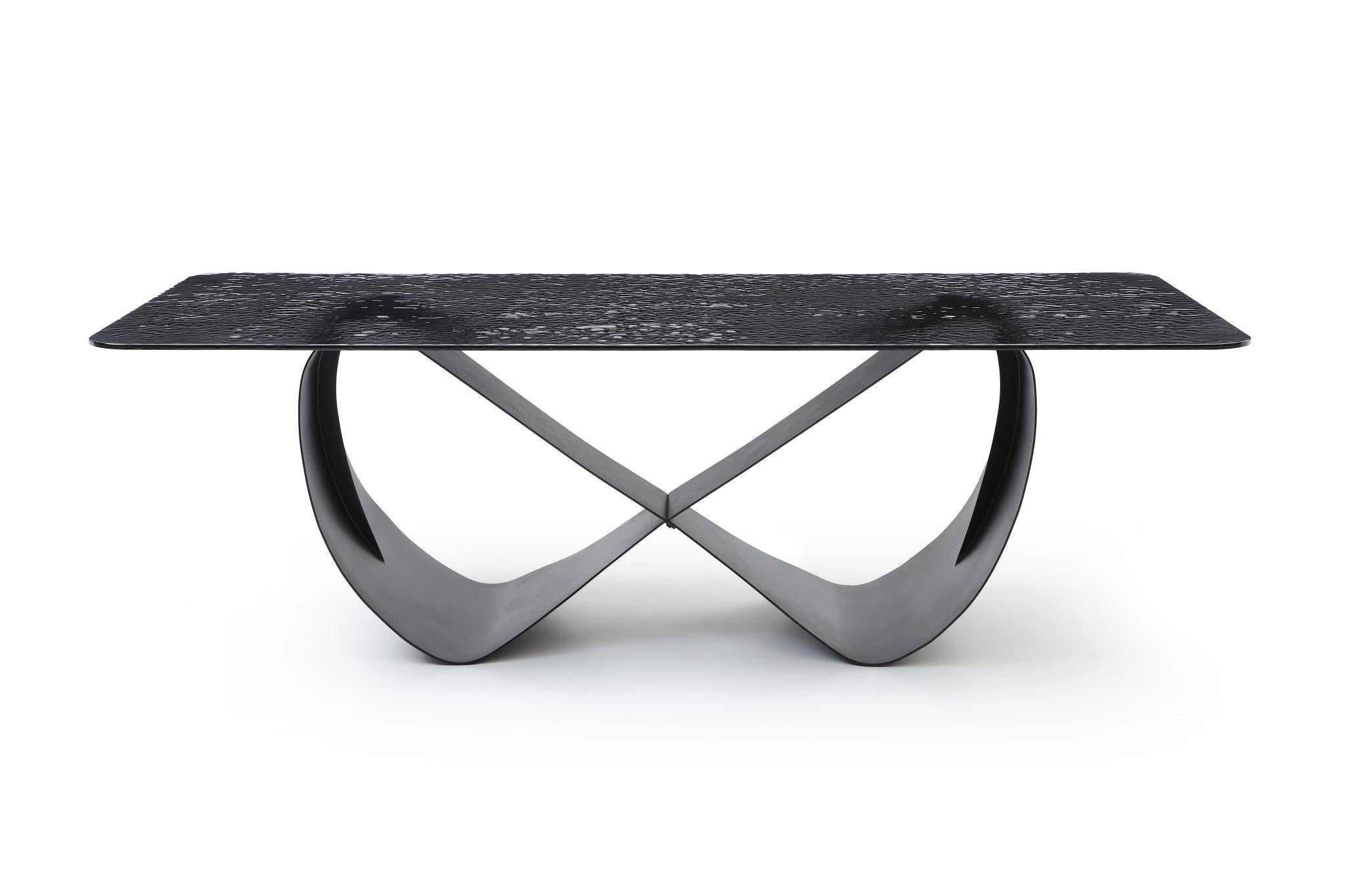 94" Black Glass and Brass Double Geo Pedestal Base Dining Table