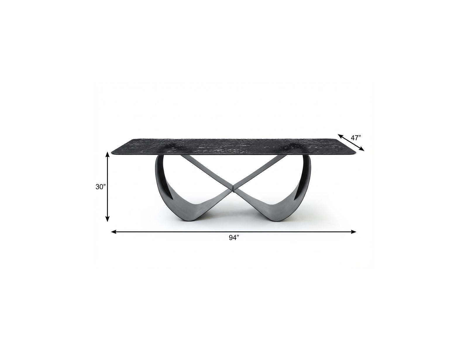 94" Black Glass and Brass Double Geo Pedestal Base Dining Table