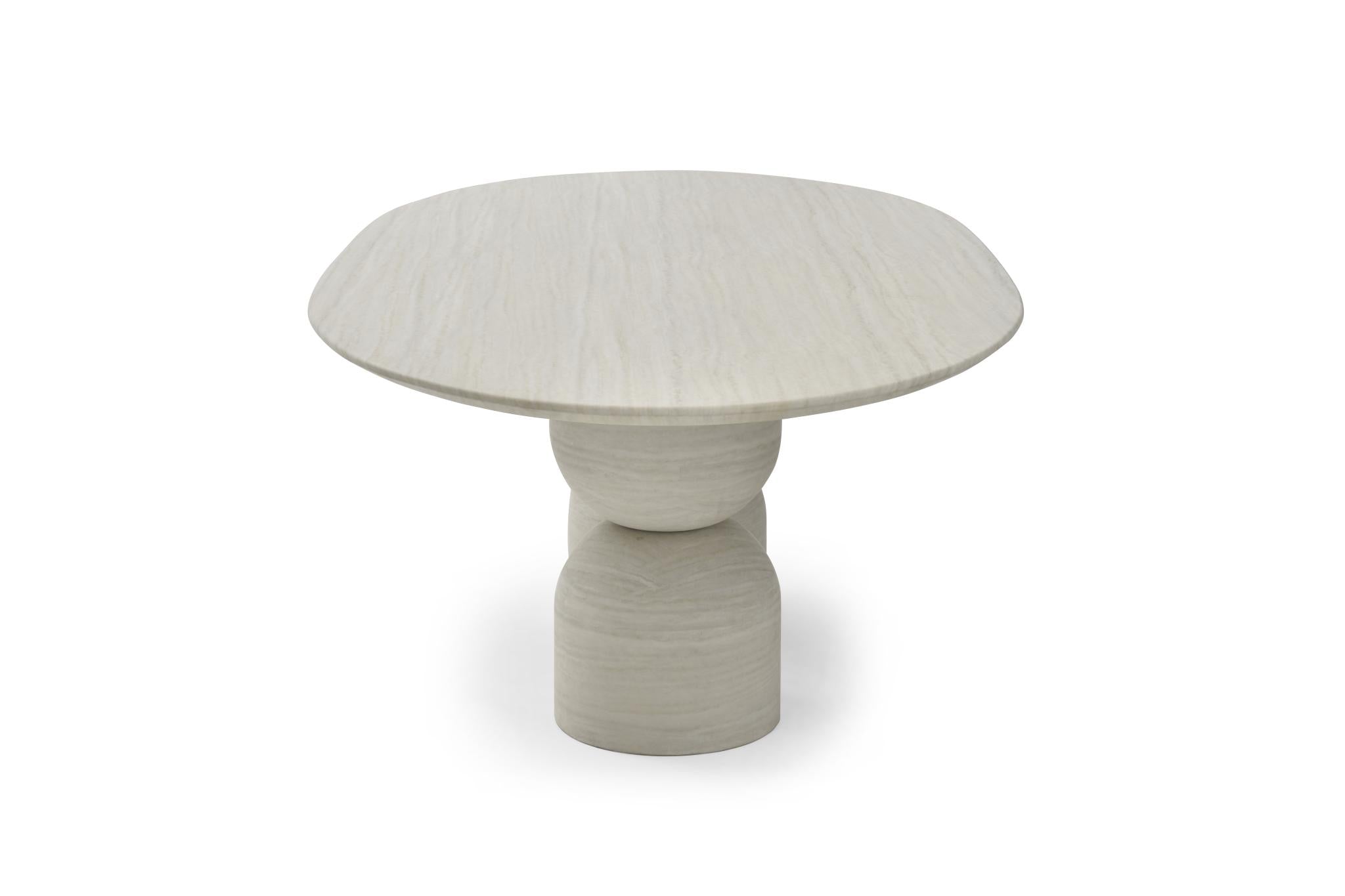 94" Beige Marble Double Pedestal Base Oval Dining Table