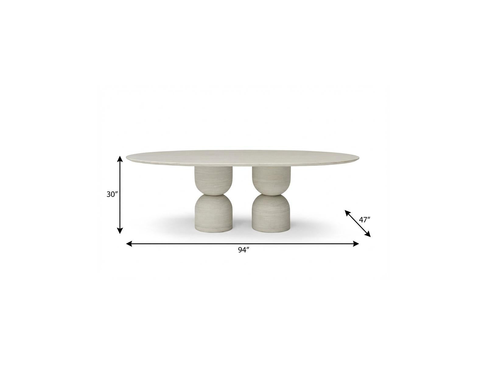 94" Beige Marble Double Pedestal Base Oval Dining Table