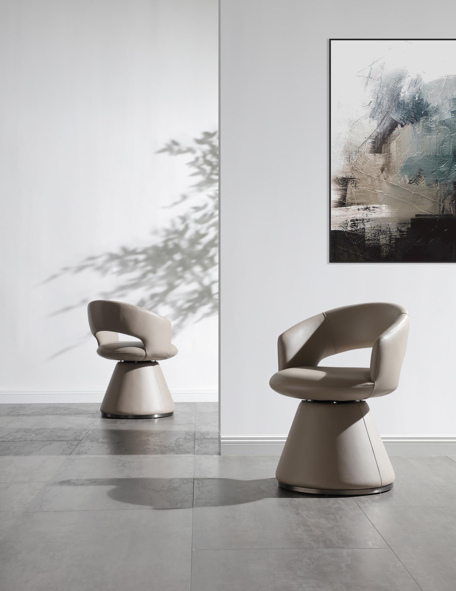 Gray Faux Leather and Steel Open Back Swivel Dining Arm Chair