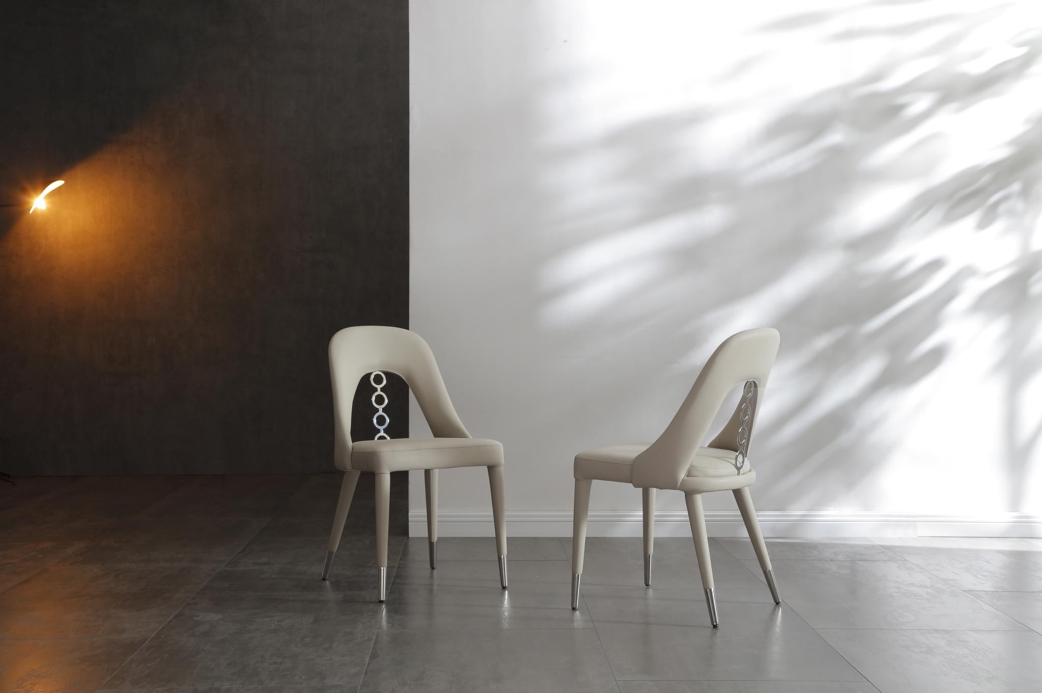 Set of Two Gray and Silver Faux Leather and Stainless Steel Dining Side Chairs