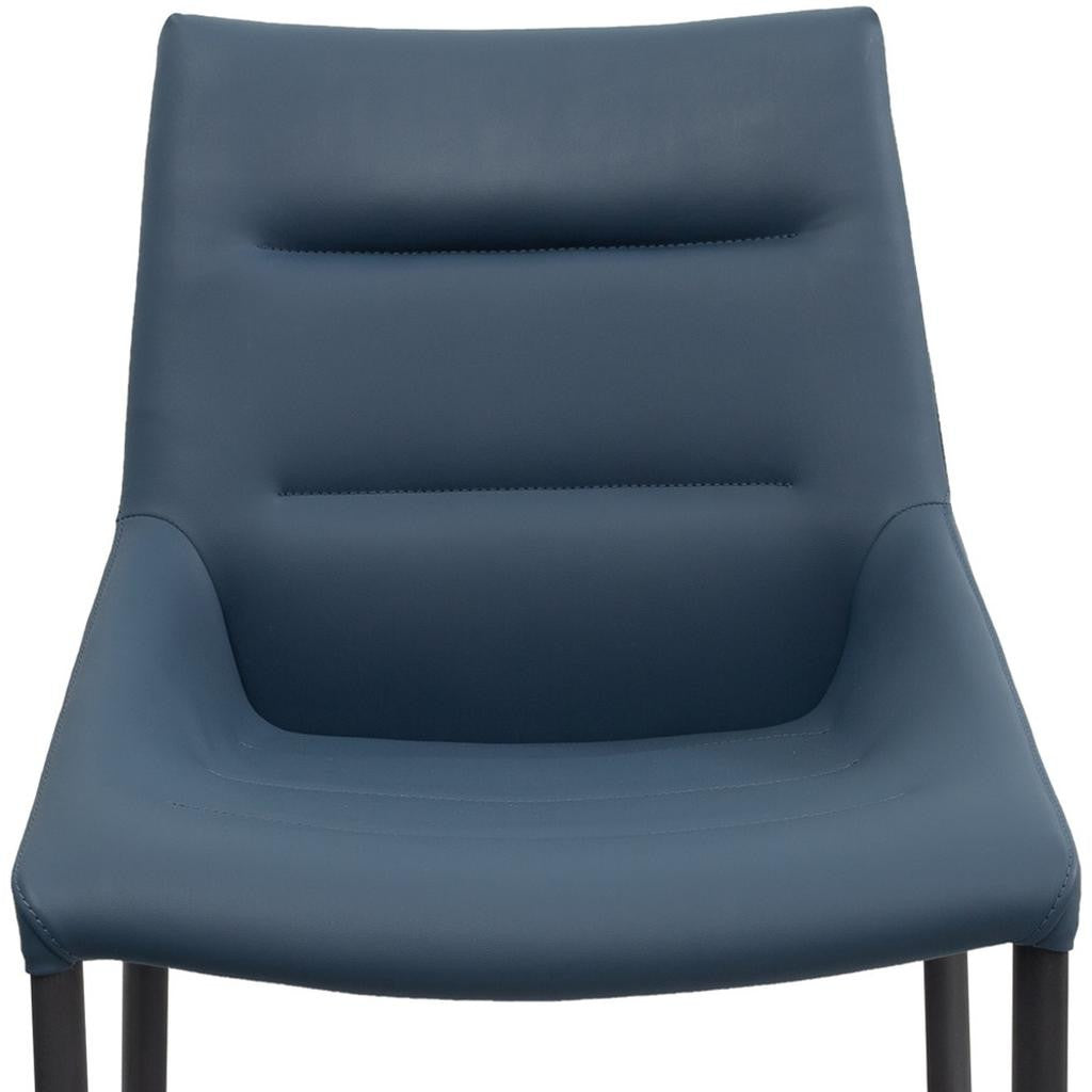 Set of Two Navy Blue and Black Faux Leather and Metal Dining Side Chairs