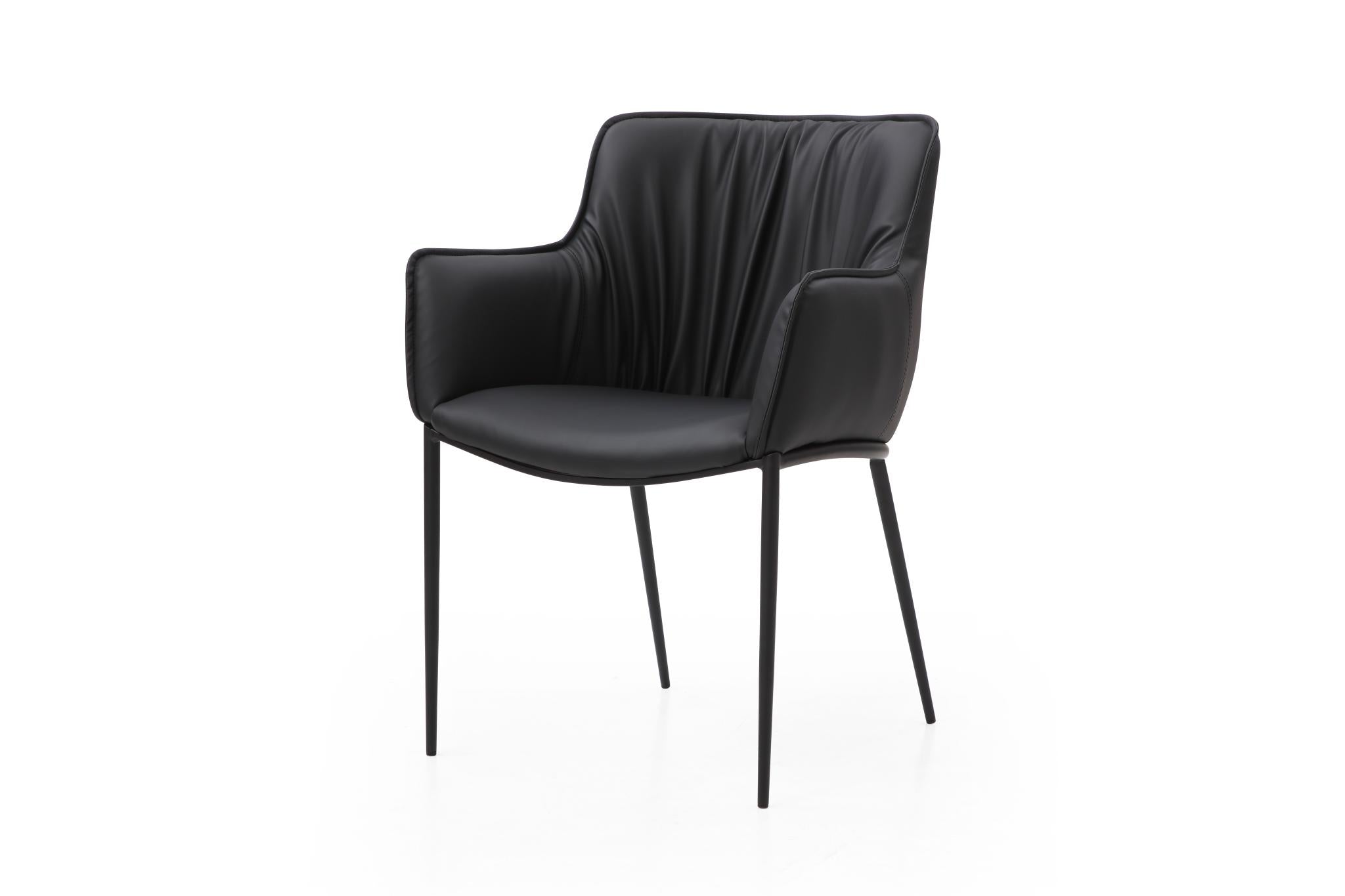 Black Faux Leather and Steel Dining Arm Chair