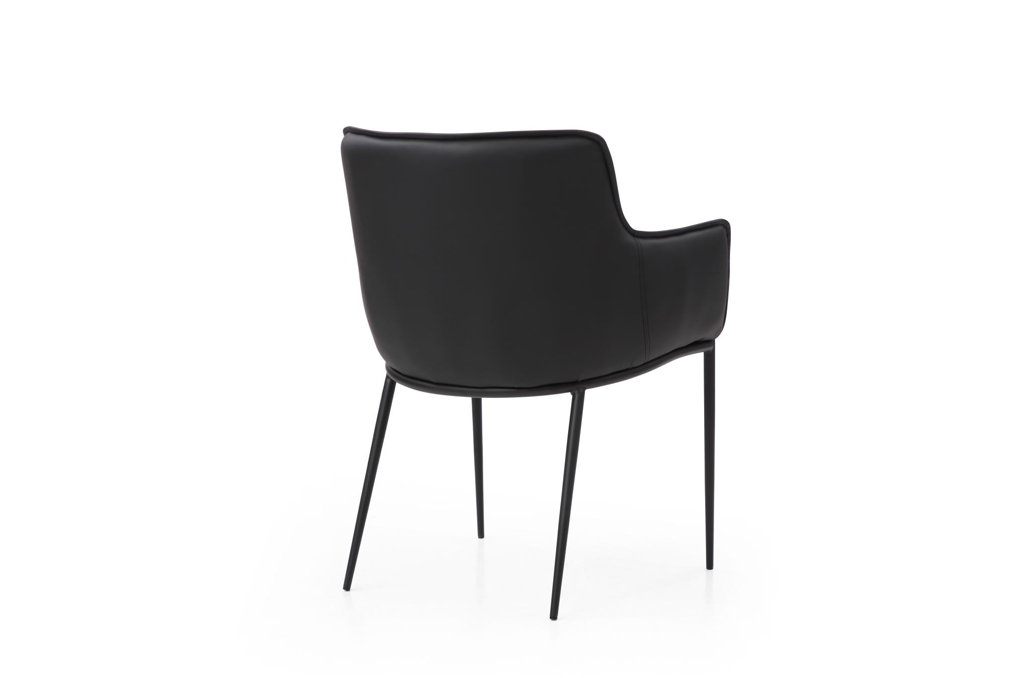 Black Faux Leather and Steel Dining Arm Chair