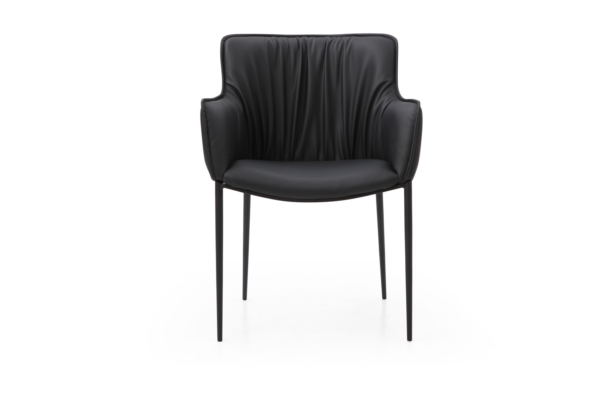 Black Faux Leather and Steel Dining Arm Chair