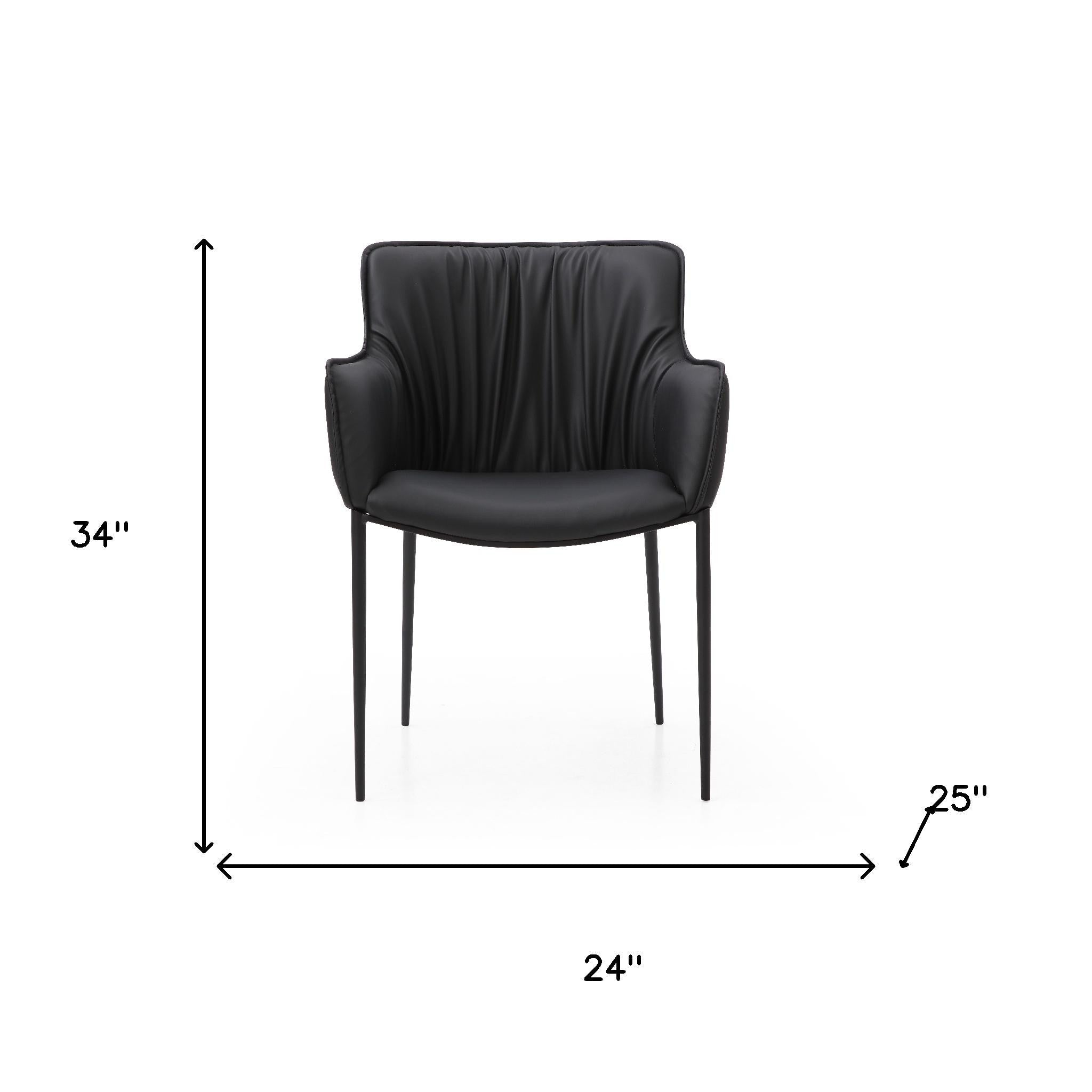 Black Faux Leather and Steel Dining Arm Chair